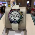 Rolex Rainbow Daytona Replica with Rainbow Diamond Bezel 316L Steel 43mm Japan Quartz Movement Rubber Strap Replica Watch